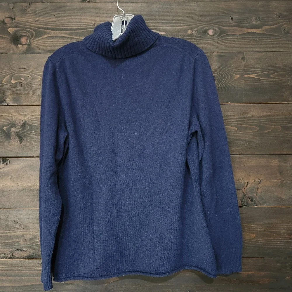 Lafayette 148 Sweater 100% Cashmere Women's Large Turtleneck Navy Blue